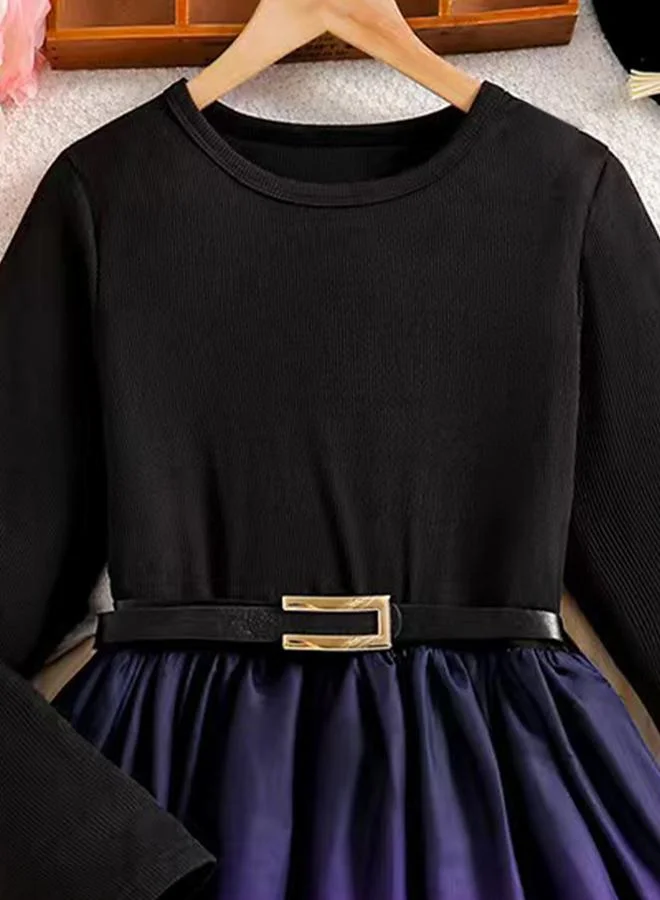 Take Two Girls Amber Print Belted Mesh Hem Dress